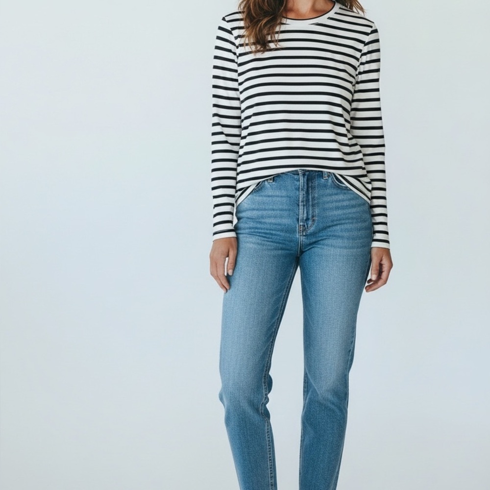Lole Navy and White Striped Long Sleeve Tee